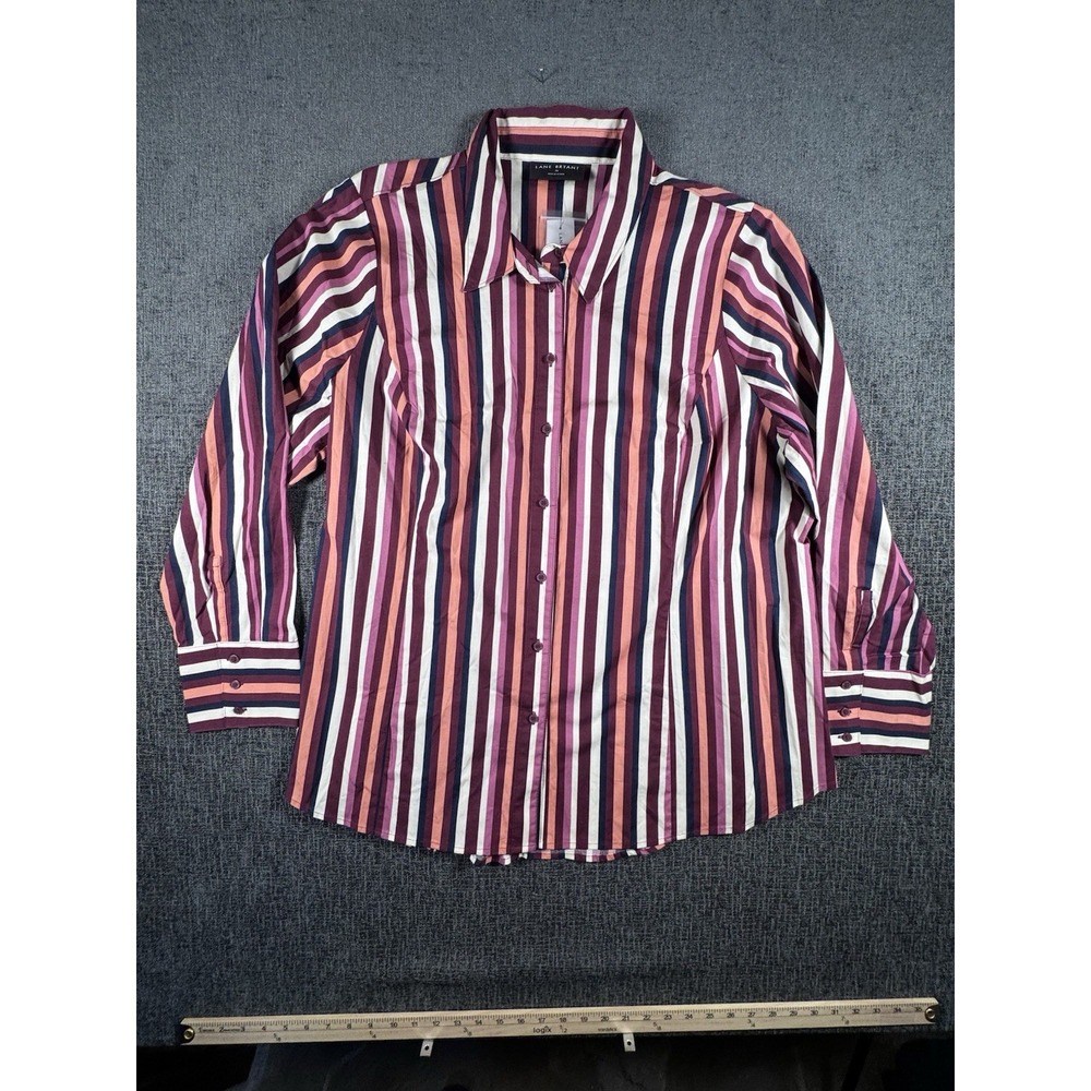 Lane Bryant Plus Size 20 Multicolor Cotton Button-Up Top Striped Long Sleeve NEW